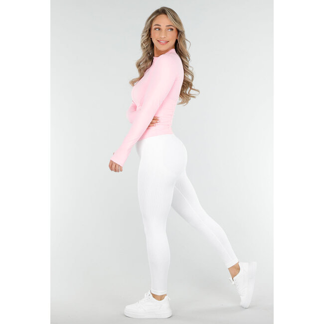 Taillierte hellrosa Sportjacke mit Stretch und Daumenlöchern