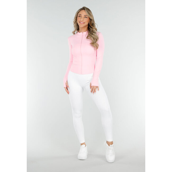 Taillierte hellrosa Sportjacke mit Stretch und Daumenlöchern