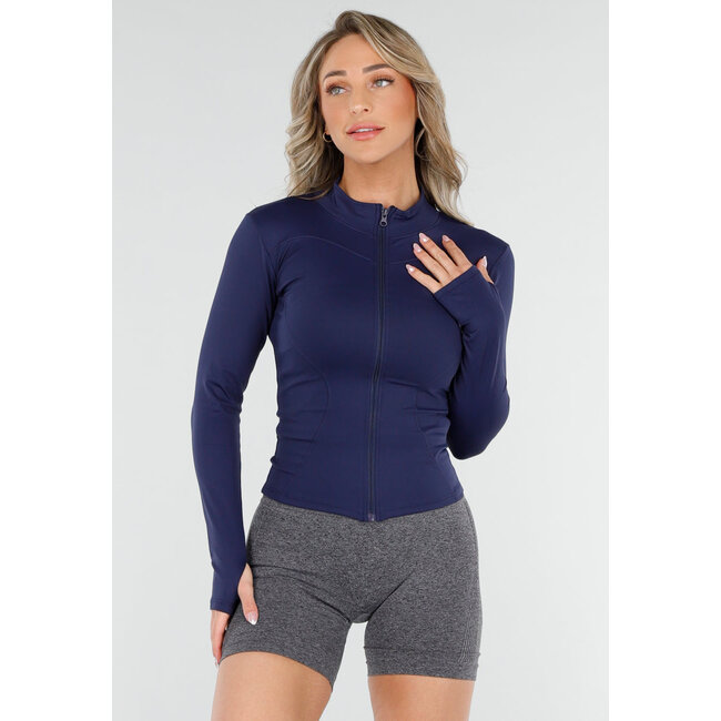 Marineblaue Tailored Sports Cardigan mit Stretch und Daumenlöchern