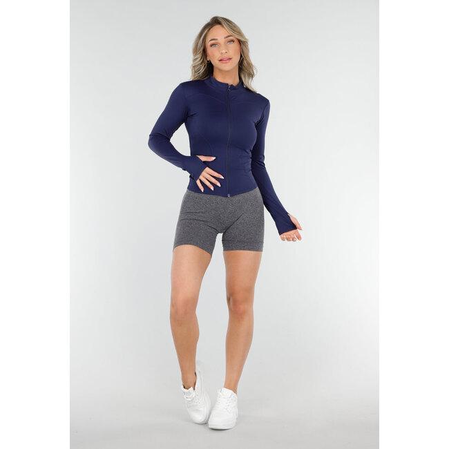 Marineblaue Tailored Sports Cardigan mit Stretch und Daumenlöchern