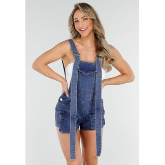Blauer Cargo-Playsuit mit offenem Rücken