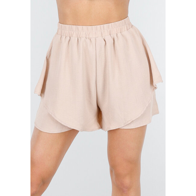Beige Lagen-Shorts in Leinenoptik mit Stretchband