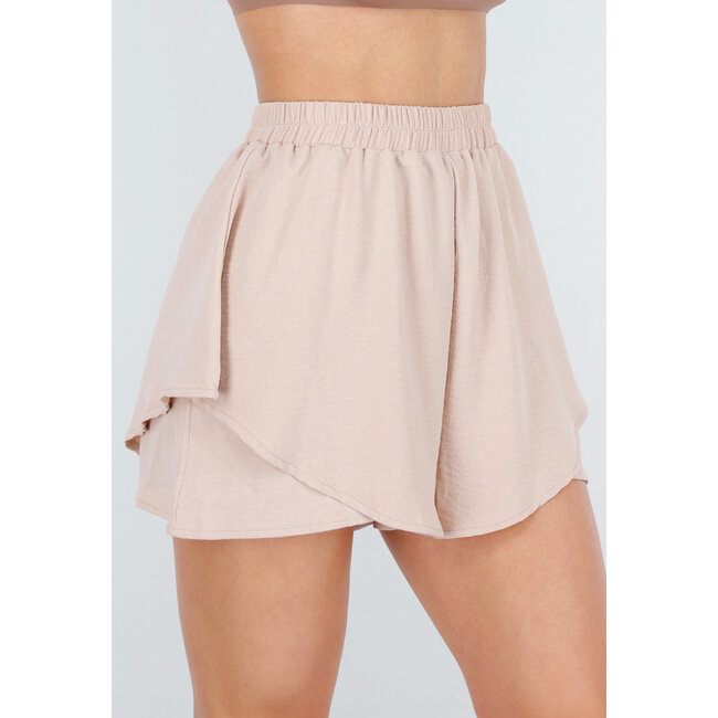 Beige Lagen-Shorts in Leinenoptik mit Stretchband