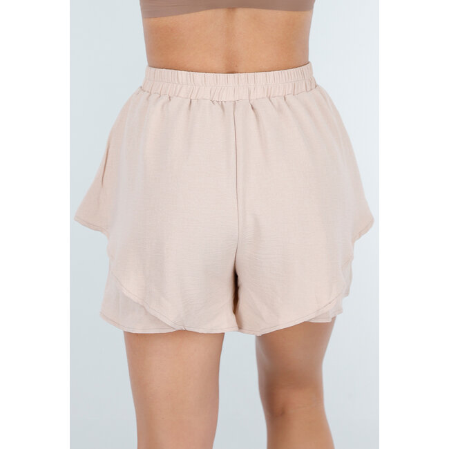 Beige Lagen-Shorts in Leinenoptik mit Stretchband