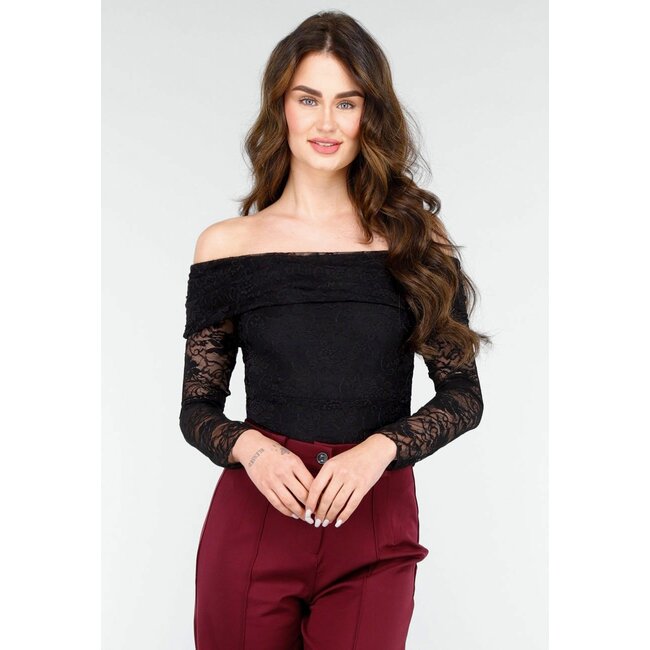 Schwarzer Off-Shoulder LaceyBody mit langen Ärmeln