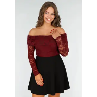 Spitzenbody mit langen Ärmeln in Bordeaux
