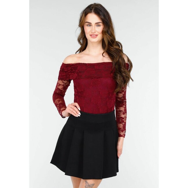 Eleganter Spitzenbody mit langen Ärmeln in Bordeaux
