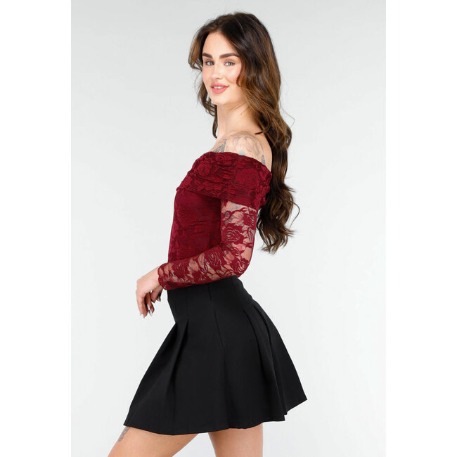 Eleganter Spitzenbody mit langen Ärmeln in Bordeaux