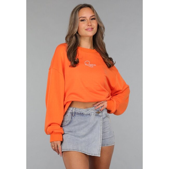 Orange Kings Day Pullover Damen mit Queen Bae Aufdruck