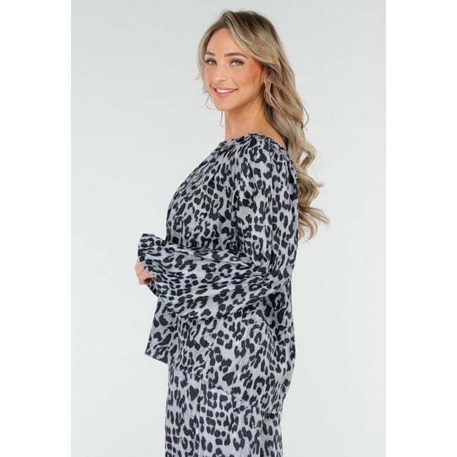 Leopardenmuster Lange Ärmel mit Gummizug Bluse mit Kordelzug