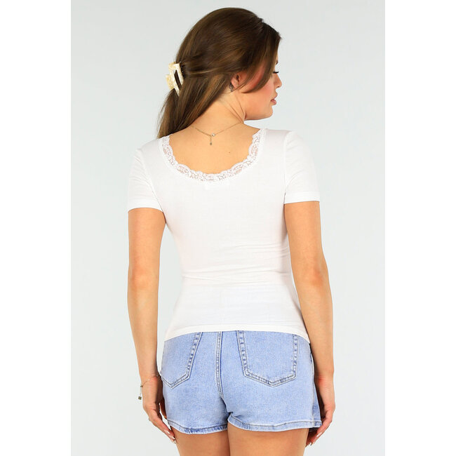 Weißes Top aus geripptem Stoff mit Rundhalsausschnitt