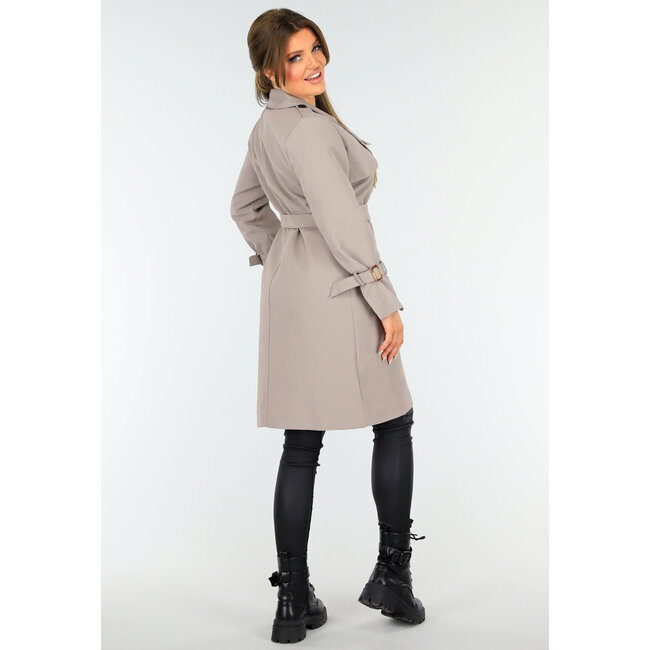 Taupefarbener Trenchcoat mit Knopfverschluss und Schnallen