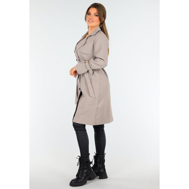 Taupefarbener Trenchcoat mit Knopfverschluss und Schnallen