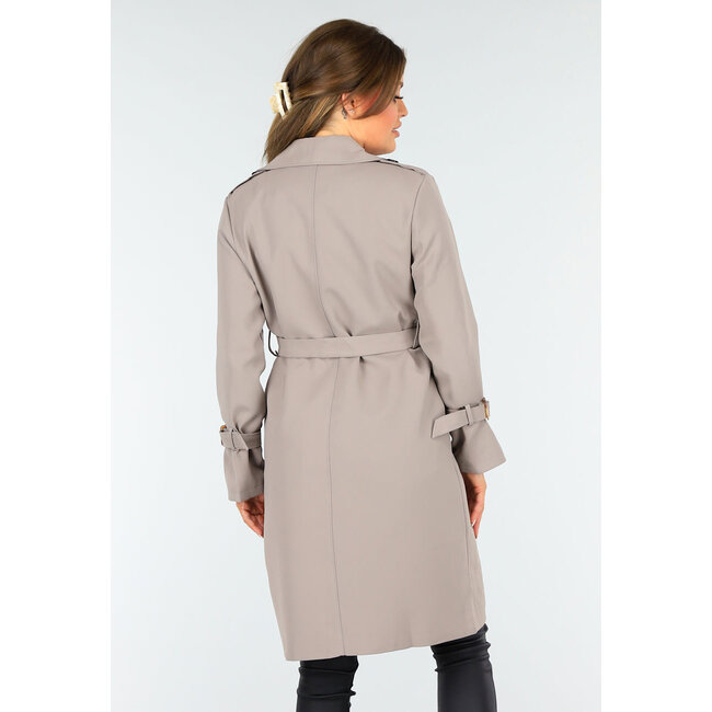 Taupefarbener Trenchcoat mit Knopfverschluss und Schnallen