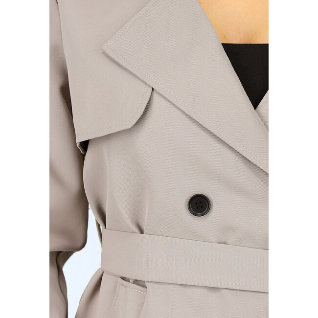 Taupefarbener Trenchcoat mit Knopfverschluss und Schnallen
