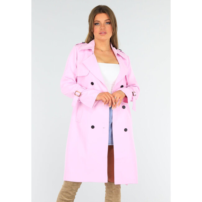 Hellrosa Trenchcoat mit Schnallendetail und Knopf- und Schleifenverschluss