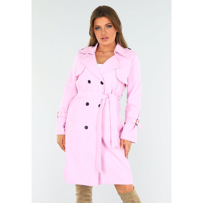 Hellrosa Trenchcoat mit Schnallendetail und Knopf- und Schleifenverschluss