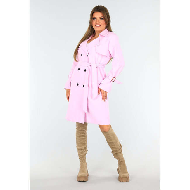 Hellrosa Trenchcoat mit Schnallendetail und Knopf- und Schleifenverschluss