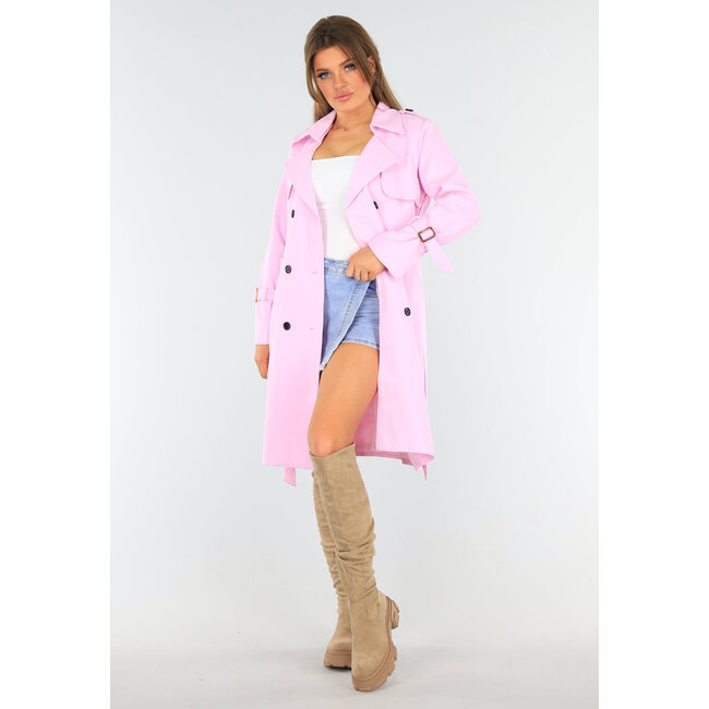 Hellrosa Trenchcoat mit Schnallendetail und Knopf- und Schleifenverschluss