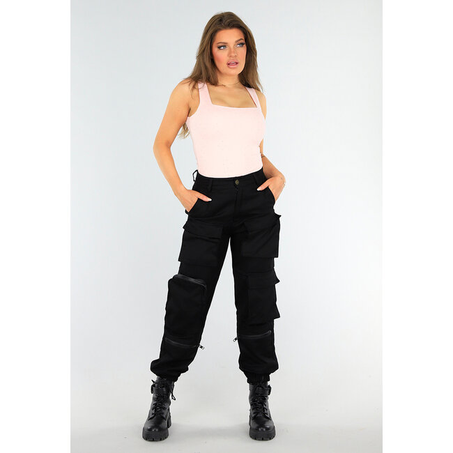 Hellrosa Glitzer-Stretch-Top mit Rundhalsausschnitt