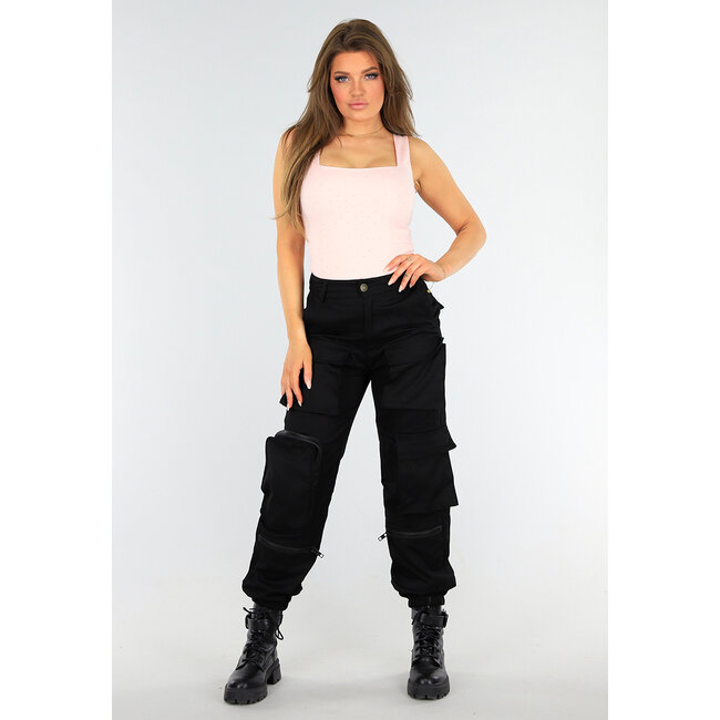 Hellrosa Glitzer-Stretch-Top mit Rundhalsausschnitt
