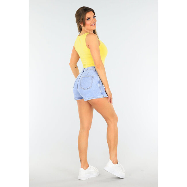 Leuchtend gelbes Glitzertop mit Stretch und Rundhalsausschnitt