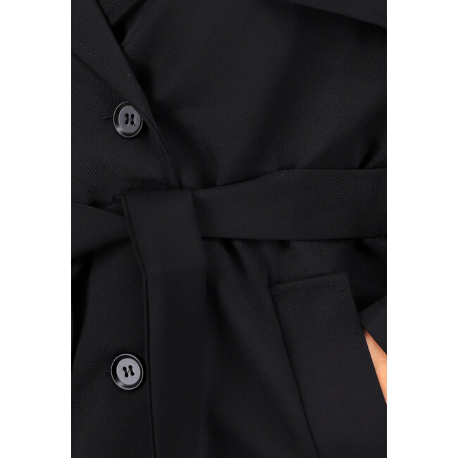 Schwarzer Trenchcoat mit Knopfverschluss und Schnallen