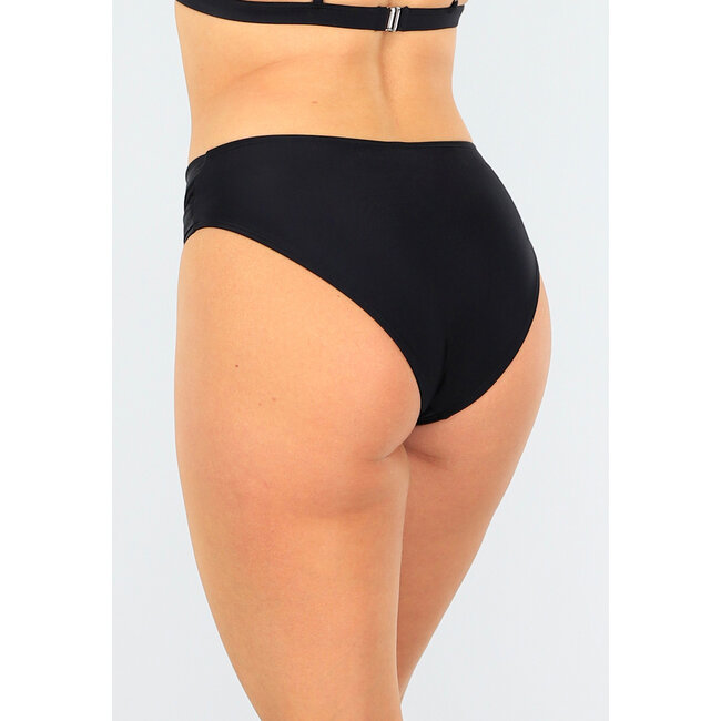 Schwarzes Bikini-Unterteil mit hoher Taille und Wickeldetail