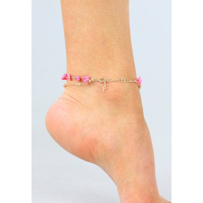 Goldfarbenes Fußkettchen mit rosa Steinen und Traumfänger-Charme