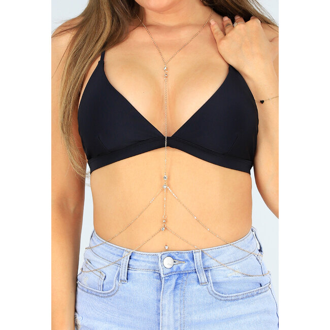 Goldfarbene Bodychain mit Diamanten und Schnappverschluss