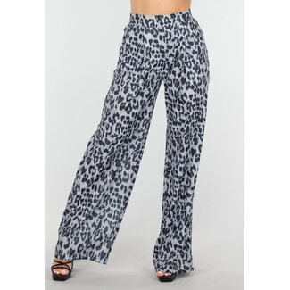 Hochtaillierte Hose mit Leopardenmuster und Leinenoptik