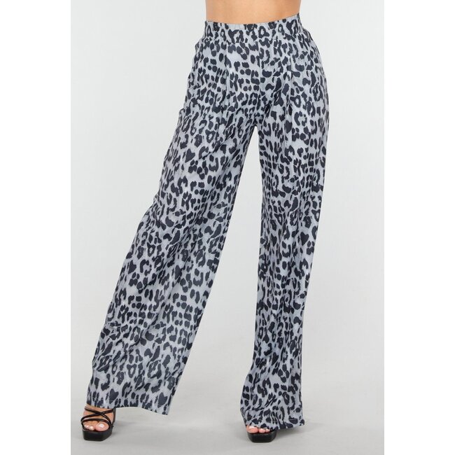 Hose mit hoher Taille und Leopardenmuster im Linnelook mit Seitentaschen