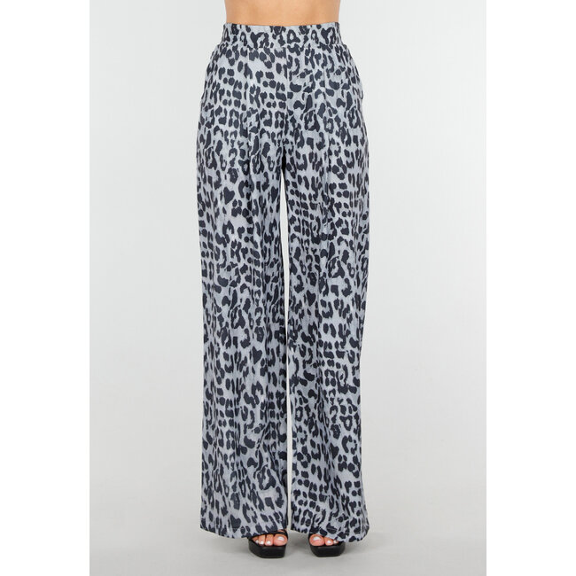 Hose mit hoher Taille und Leopardenmuster im Linnelook mit Seitentaschen