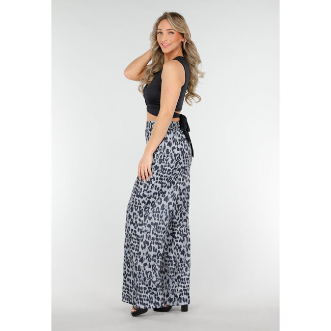 Hose mit hoher Taille und Leopardenmuster im Linnelook mit Seitentaschen