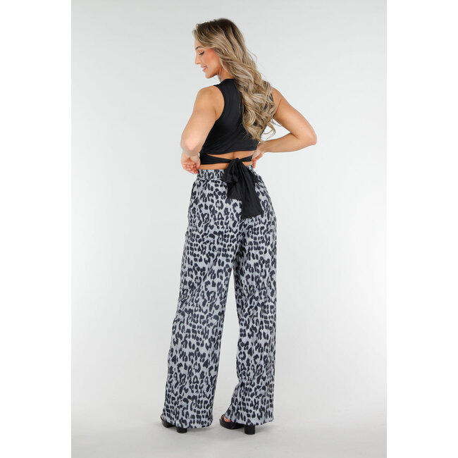 Hose mit hoher Taille und Leopardenmuster im Linnelook mit Seitentaschen