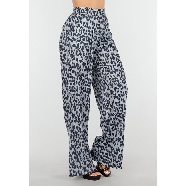 Hose mit hoher Taille und Leopardenmuster im Linnelook mit Seitentaschen