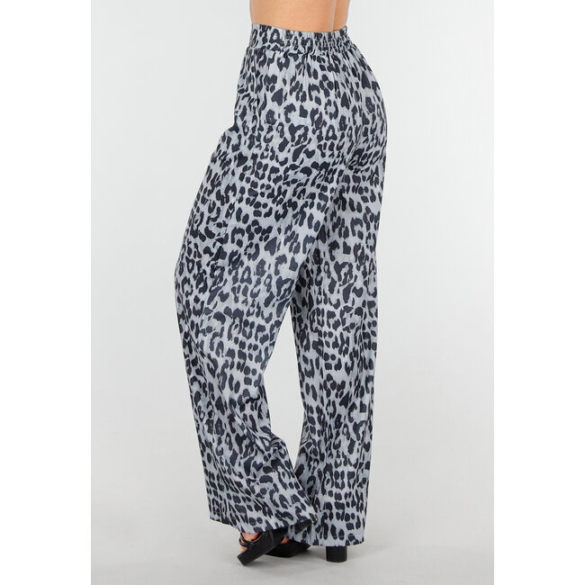 Hose mit hoher Taille und Leopardenmuster im Linnelook mit Seitentaschen