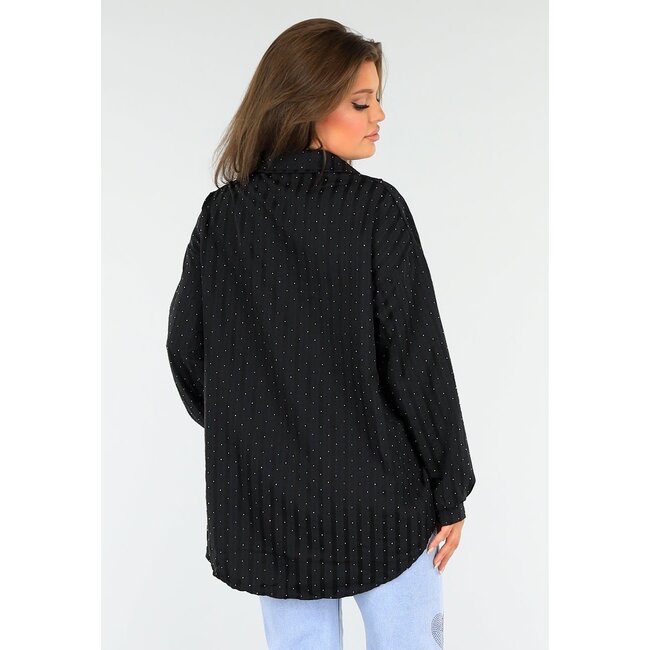 Schwarze Glitzerbluse mit Knopfverschluss und Kragen