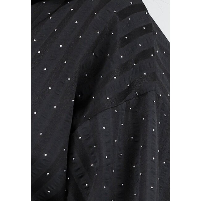 Schwarze Glitzerbluse mit Knopfverschluss und Kragen