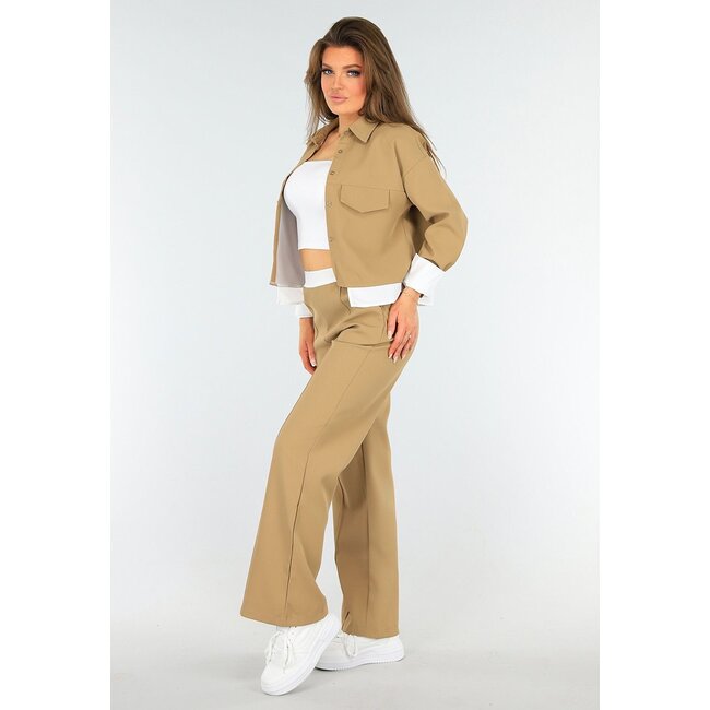 Zweiteiliges Set in Camel mit elastischem Bund und Blusendetail