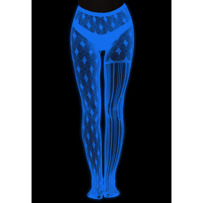 Im Dunkeln leuchtende Strumpfhose mit asymmetrischem Design und Rauten- und Streifenmuster