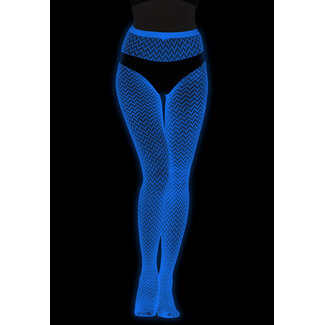 Leuchtend blaue Glow in the Dark Strumpfhose mit Zickzack