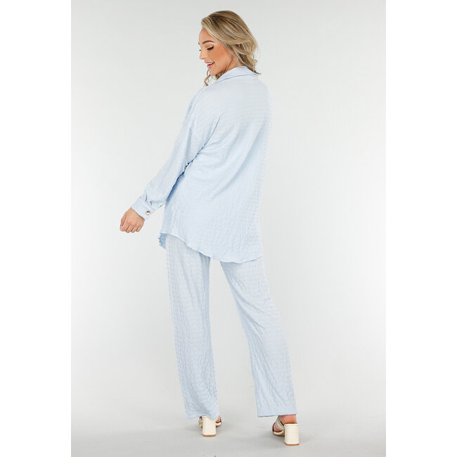 Hellblaues Stretch-Set mit hoher Taille und Knopfverschluss