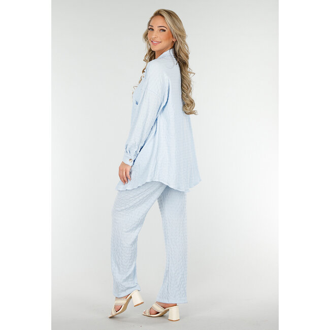 Hellblaues Stretch-Set mit hoher Taille und Knopfverschluss