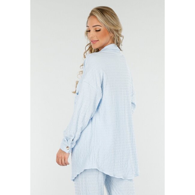 Hellblaues Stretch-Set mit hoher Taille und Knopfverschluss