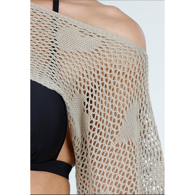 Khakifarbenes Häkeldeckchen-Set mit Herzmotiv und passendem Bolero