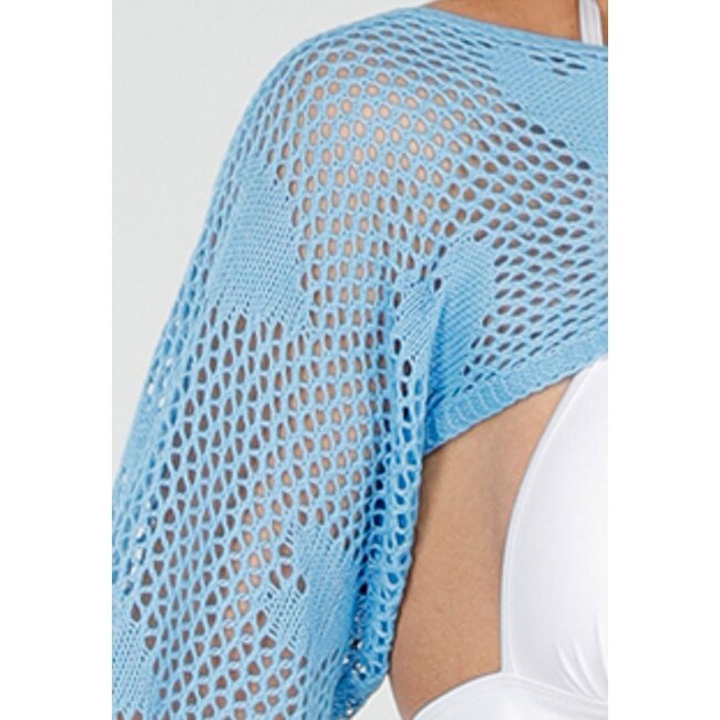 Blaues gehäkeltes Cover-Up Set mit Herzmotiv und passendem Bolero