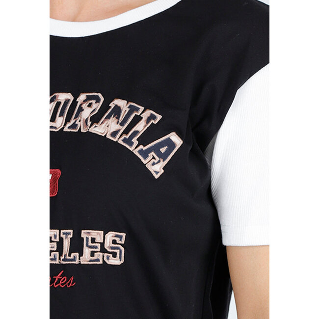 Schwarz-weißes T-Shirt-Kleid in Übergröße mit California Los Angeles Text