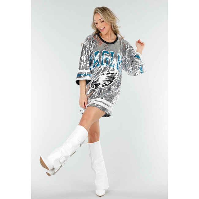 Silbernes übergroßes Eagles Eagle Jersey Kleid mit Pailletten
