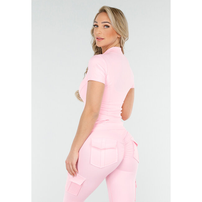 Hellrosa Sporttrikot mit Cargotaschen und Scrunch